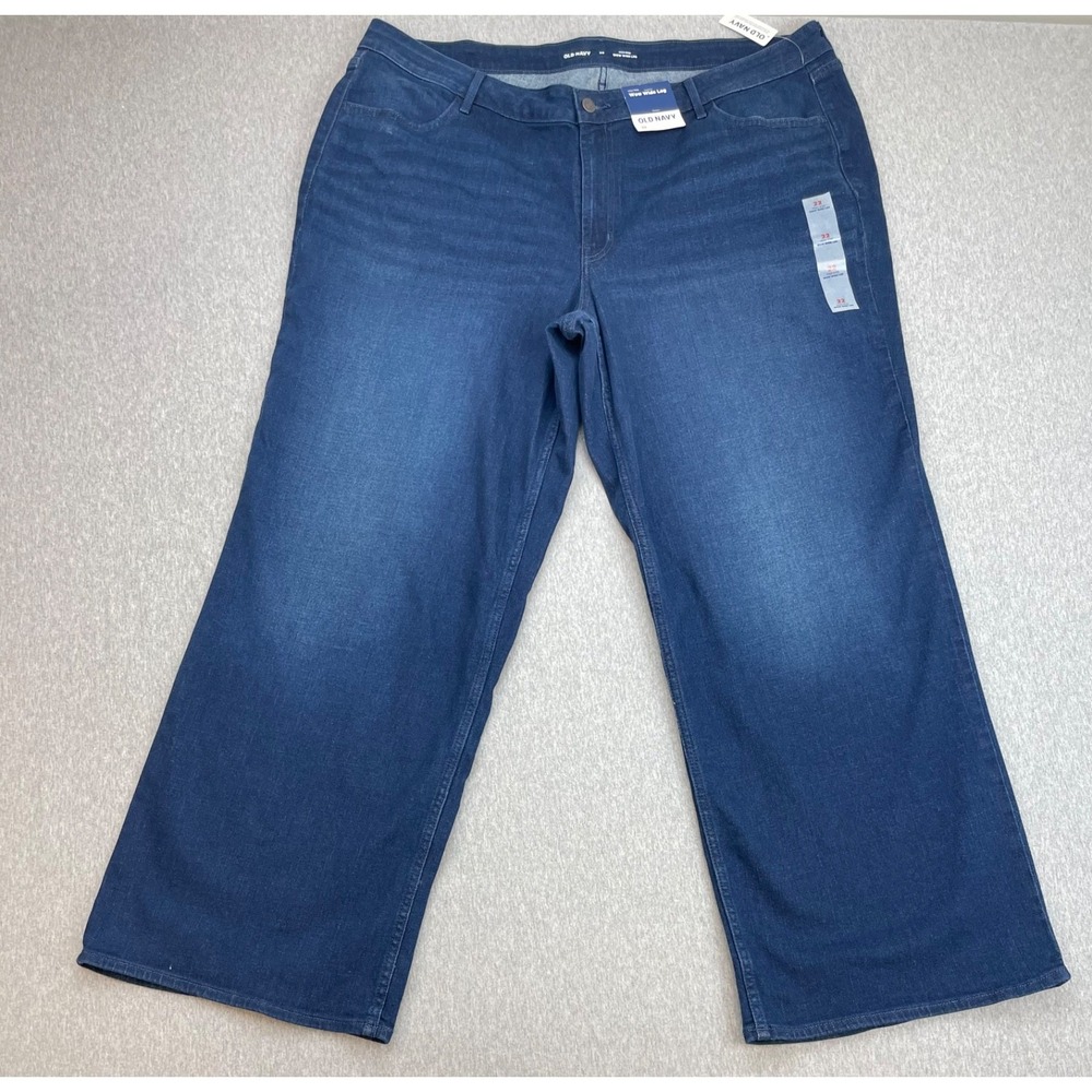 Old Navy Jeans Womens 22 Blue Cotton Blend Stretch High-Rise Wide Leg NWT